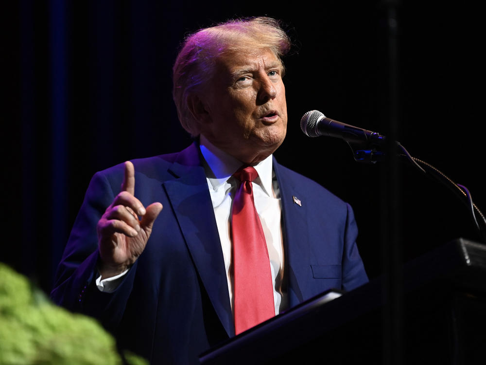 Former U.S. President Donald Trump speaks during the Alabama Republican Party's 2023 Summer meeting at the Renaissance Montgomery Hotel on Aug. 4, in Montgomery, Ala.