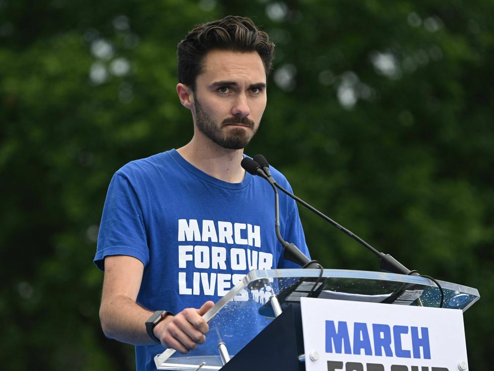David Hogg speaks to gun control advocates during the March for Our Lives rally in Washington last year. Hogg first became a national organizer after a mass shooting at his high school in Parkland, Fla., more than five years ago.