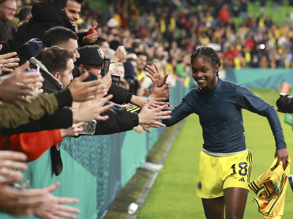 Colombia's 18-year-old Linda Caicedo high-fives fans after a round of 16 win over Jamaica, sending Las Cafeteras to their first Women's World Cup quarterfinal.