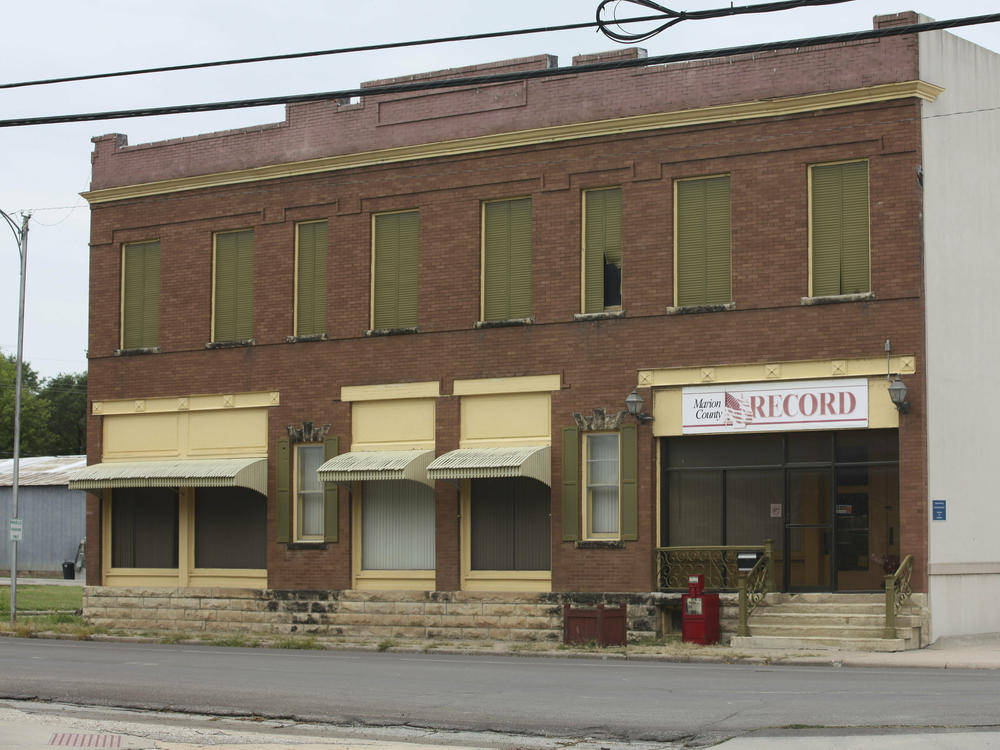 The offices of the <em>Marion County Record</em> sit across from the Marion County Courthouse in Marion, Kan., on Sunday.