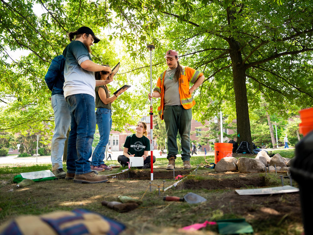 MSU Campus Archaeology students dig up the first observatory located on Michigan State's campus, next to Wills House, June 8.