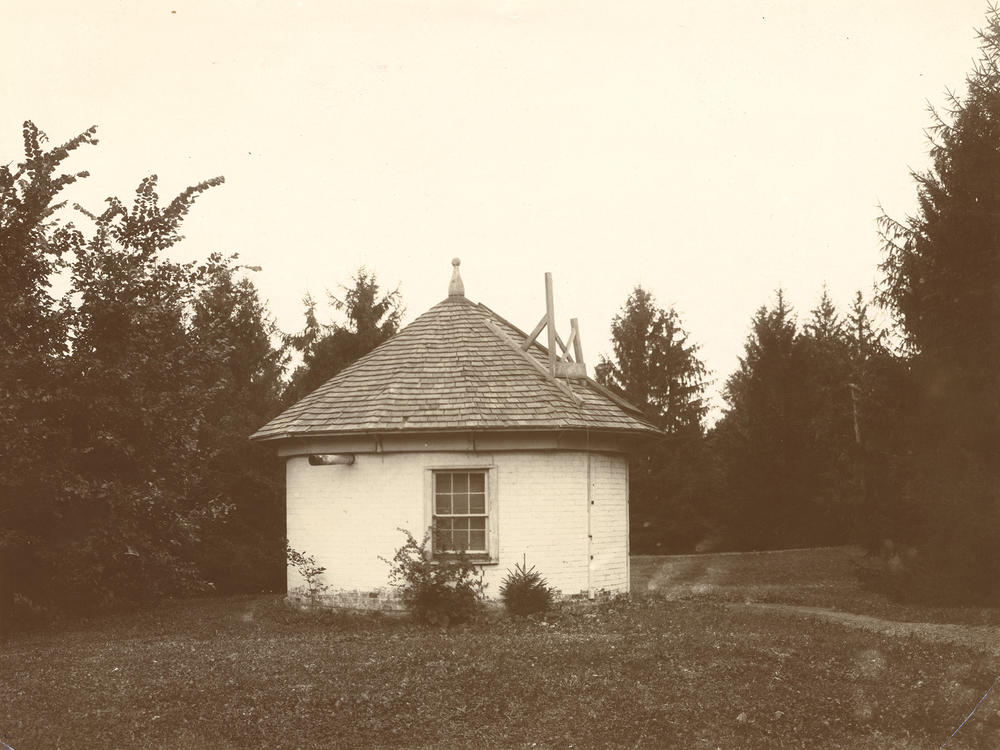 The exterior of MSU's first campus observatory, circa 1900.
