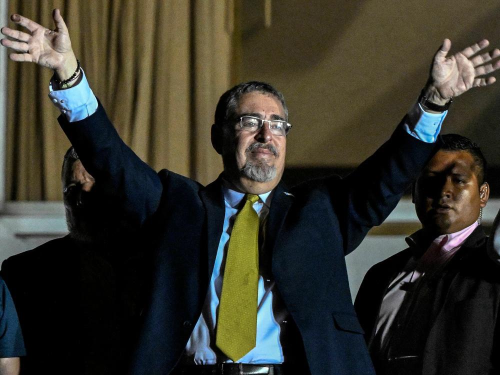 Guatemalan presidential candidate for the Semilla party, Bernardo Arevalo, celebrates the results of the presidential run-off election in Guatemala City, on August 20, 2023.