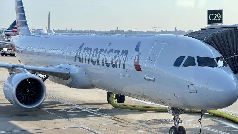 An American Airlines Airbus 321 sits at the gate at Ronald Reagan Washington National Airport (DCA) in Arlington, Virginia, on July 23, 2023.