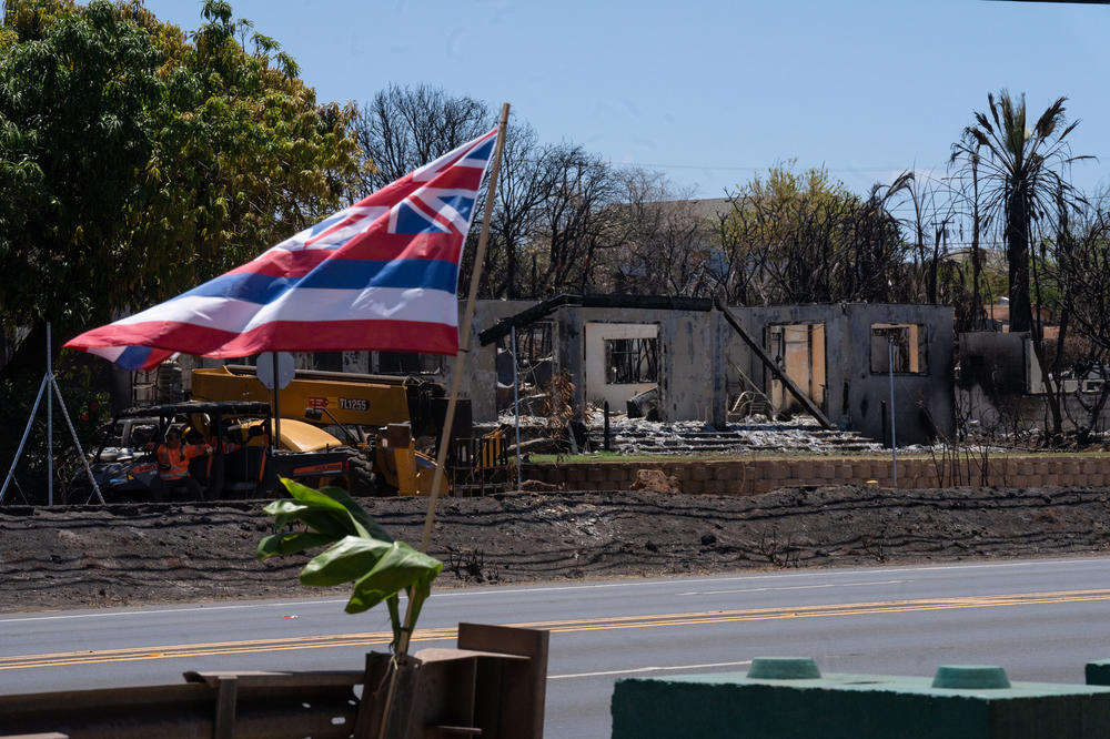 A house that was destroyed by the wildfire in Lahaina. In a lawsuit, Maui County says the Hawaiian Electric Co. should have had a plan to cut off electrical power when conditions got dangerous.