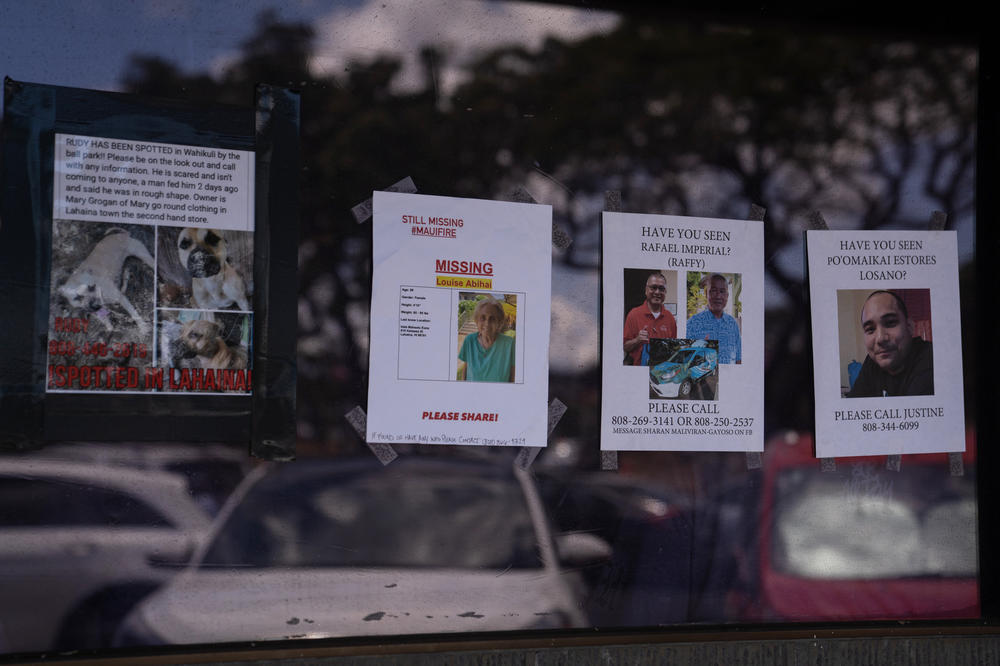 Posters for missing people and animals are posted around the town including these at the post office in Lahaina.
