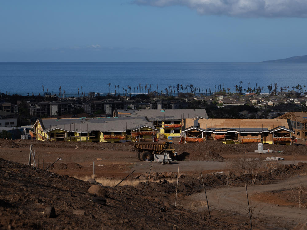 New construction sits above where homes were destroyed by wildfires in Lahaina, Hawaii.