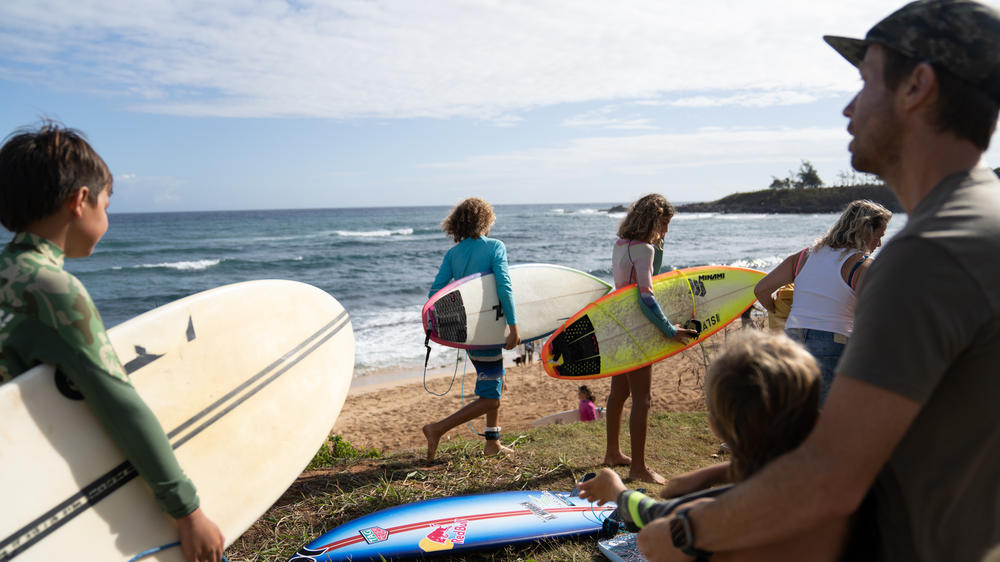 Pro surfers organized a Saturday morning surf session to help kids do something they love at Ho'okipa Beach on the island's north shore. It's about an hour's drive from Lahaina.