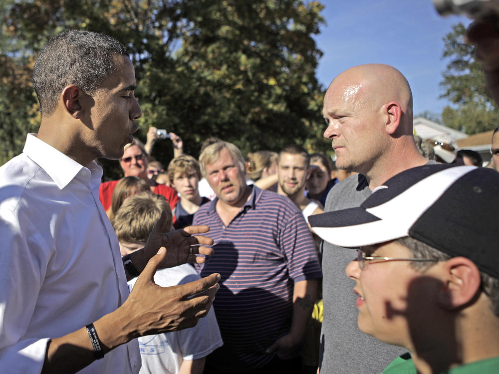 Barack Obama answers a question from Joe Wurzelbacher, also known as 