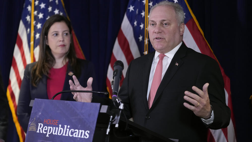House Majority Leader Steve Scalise of Louisiana speaks at a House Republican Conference news conference in Washington on May 23.