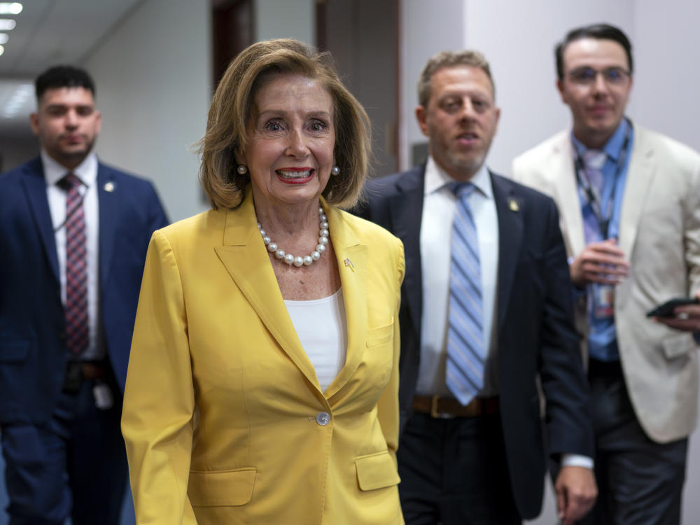 Former Speaker of the House Nancy Pelosi, D-Calif., arrives for a closed-door Democratic Caucus meeting at the Capitol in Washington on July 18.