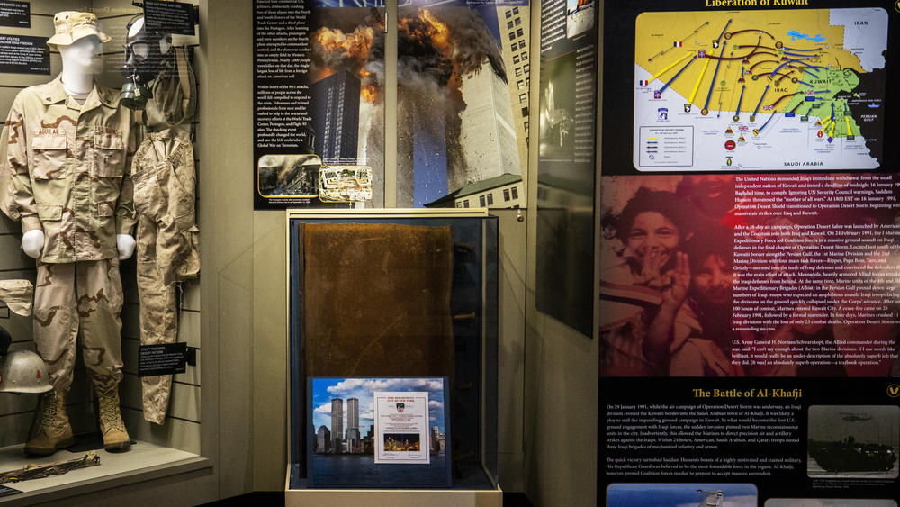 An exhibit dedicated to September 11th terrorist attacks is on display inside the Parris Island Museum at Marine Corps Recruit Depot, Parris Island.