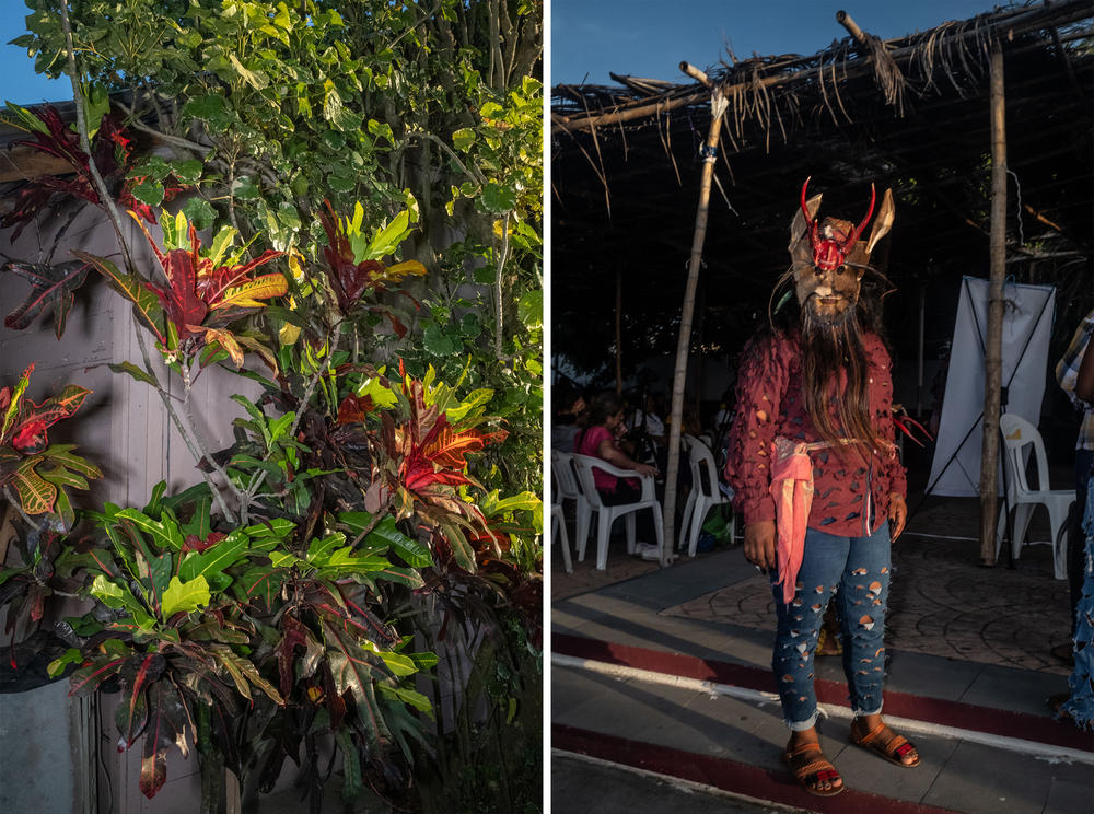Croton plant and a dancer of the Diablos dance before beginning her performance in Tamiahua, Veracruz, on July 21.