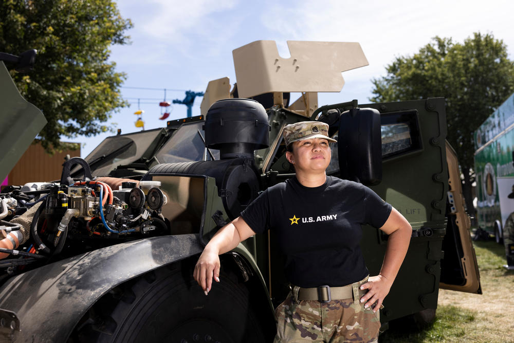 A portrait of Louella Lacson, Sergeant First Class, at the Army recruitment tent at the Minnesota State Fair in Falcon Heights, Minn., on August 31.