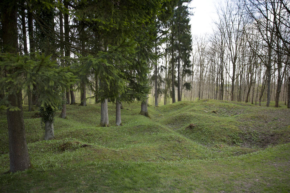 World War I craters near the ruined village of Fleury devant Douaumont, France. More than a century after the fighting, the area is still considered unsafe for habitation.
