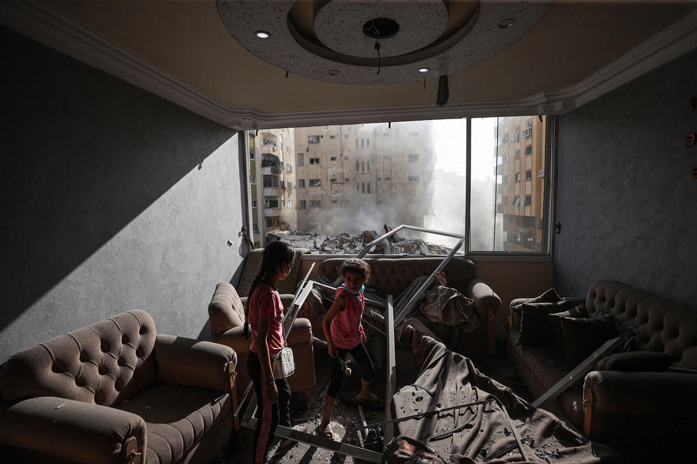 Sat., Oct. 7: Children are seen in a destroyed house after Israeli attacks in Gaza City, Gaza.