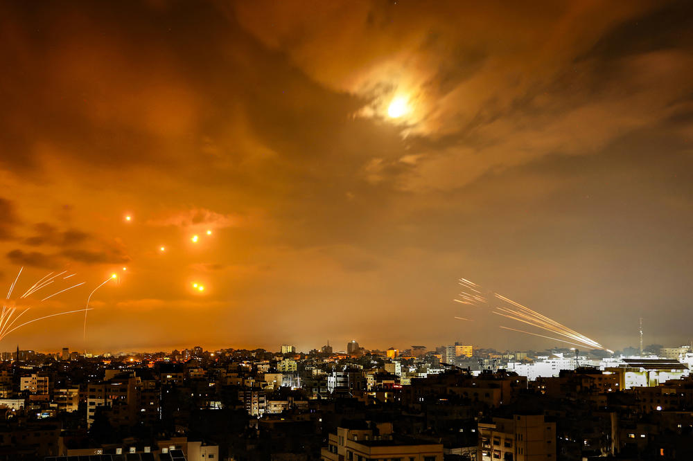 Sun., Oct. 8: Rockets fired by Palestinian militants from Gaza City are intercepted by the Israeli Iron Dome defense missile system.