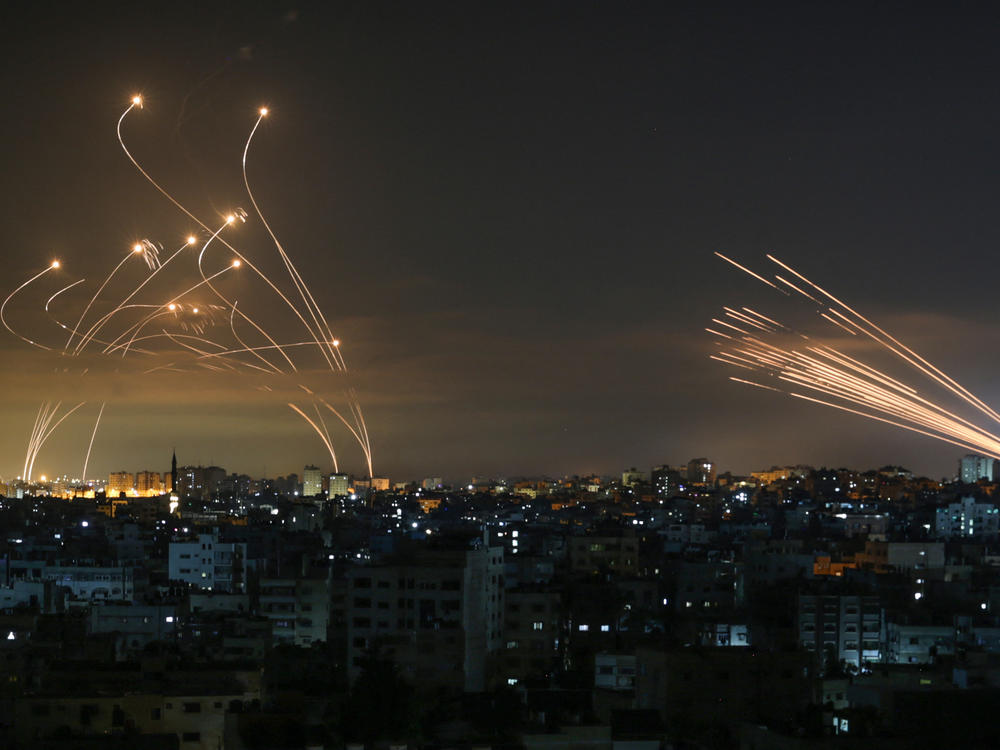 The Iron Dome intercepts rockets fired by Hamas in May 2021.