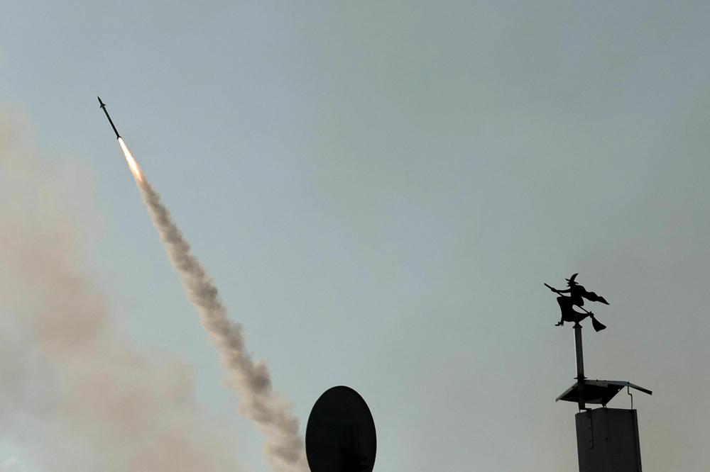 An Israeli missile is launched from the Iron Dome on Oct. 10.