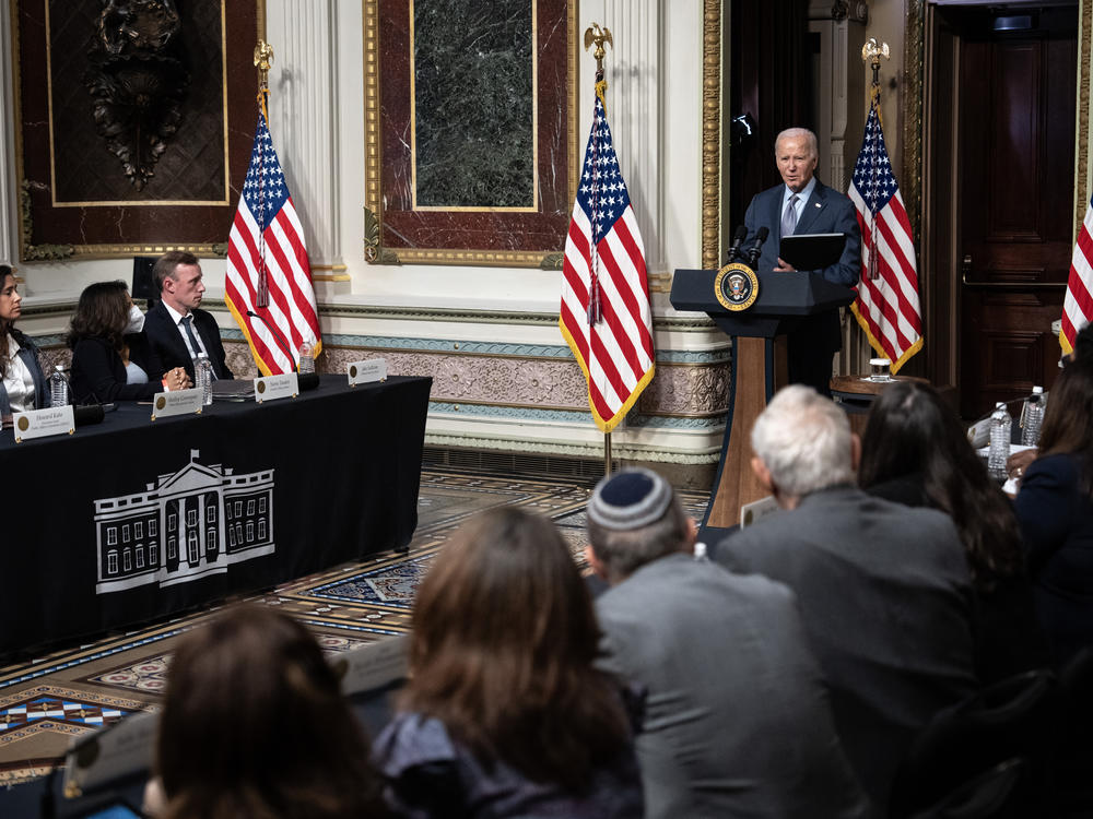 President Biden addressed Jewish community leaders at the White House Wednesday, in a meeting led by Second Gentleman Douglas Emhoff, the first Jewish spouse of any U.S. president or vice president.