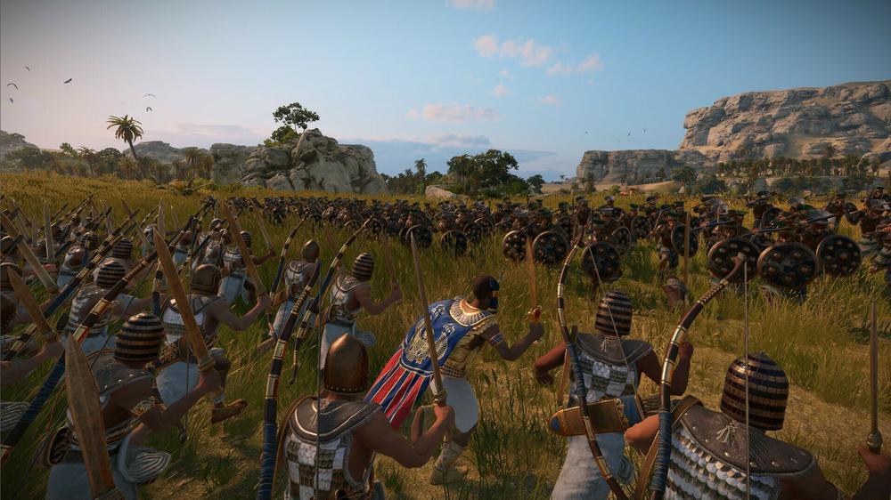 Zoom in to see the rich detail on each soldier in Total War: Pharaoh. Here, Ramesses leads a charge.