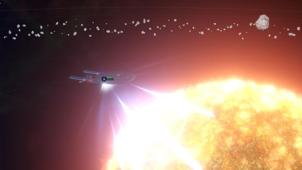 The U.S.S. Enterprise-D scans an unknown system for anomalies and resources.