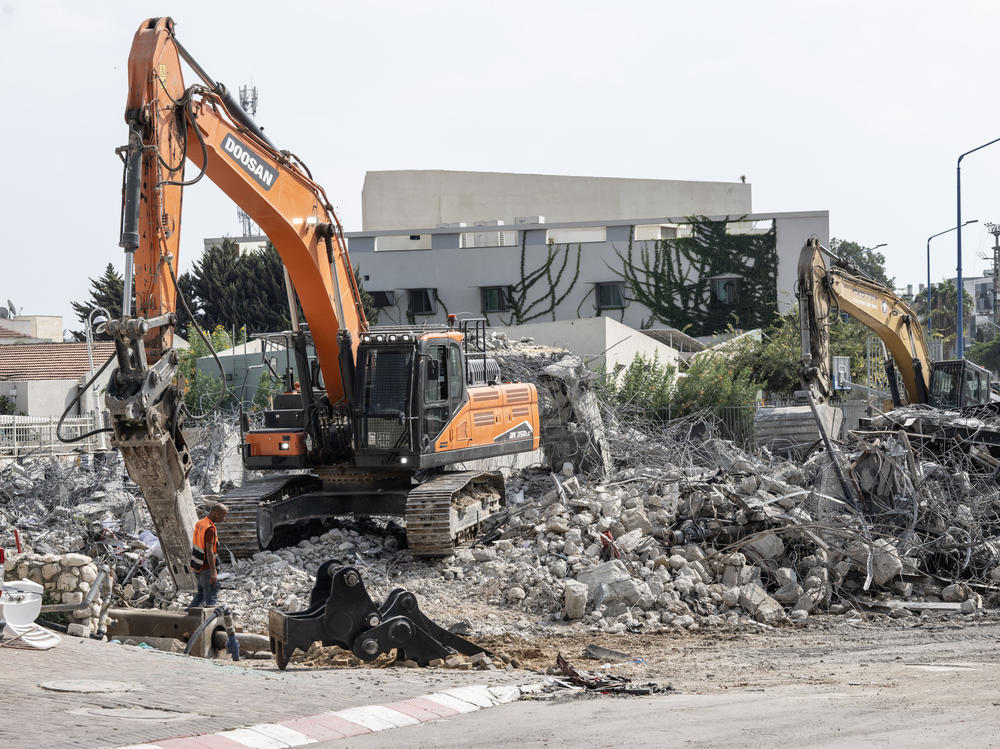 A police station razed by Israeli forces<strong> </strong>after being occupied by Hamas militants in Sderot, Israel.