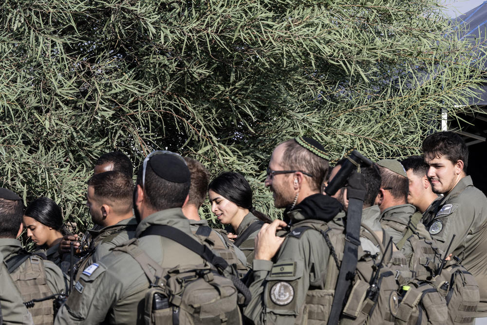 Israeli border police at a staging point for medics and security forces in Sderot, Israel.