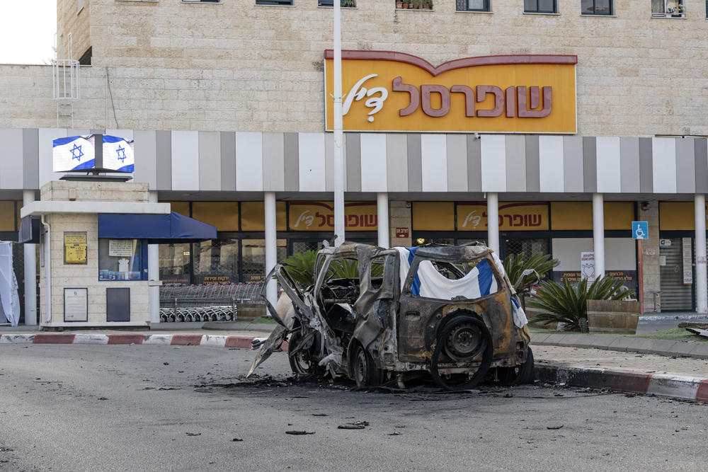 A destroyed van in Sderot, Israel.