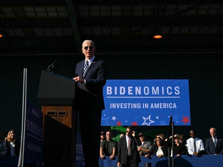 President Joe Biden speaks about his Bidenomics agenda at Tioga Marine Terminal in Philadelphia, Pennsylvania, on October 13, 2023.