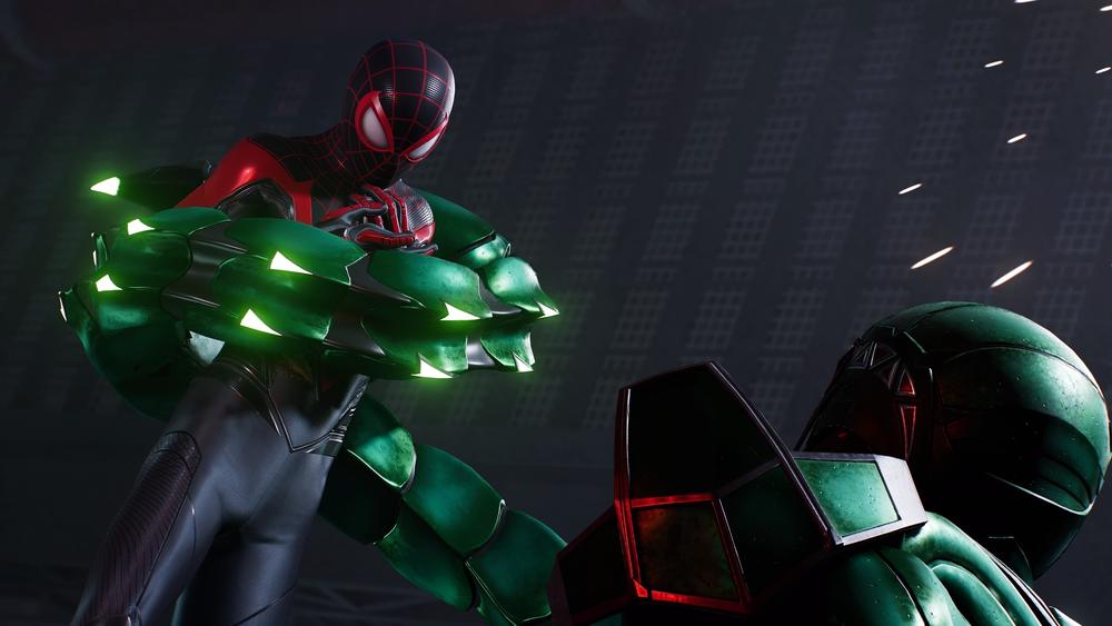 Miles confronts Scorpion, a returning supervillain in Marvel's Spider-Man 2.