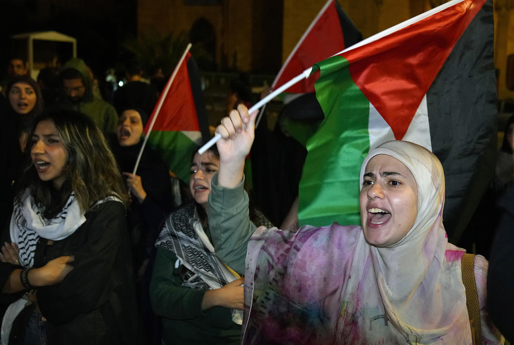 Tues., Oct. 17: Demonstrators chant during a protest in solidarity with the Palestinian people in Gaza, at Martyrs' Square in downtown Beirut, Lebanon.