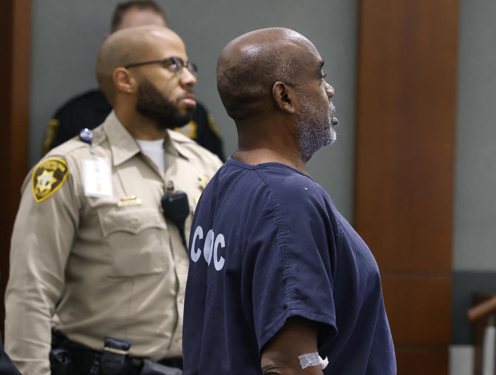 Duane Davis appears in court in Las Vegas on October 4, 2023 after being indicted and charged with murder and with the use of a deadly weapon in connection to the 1996 killing of Tupac Shakur.