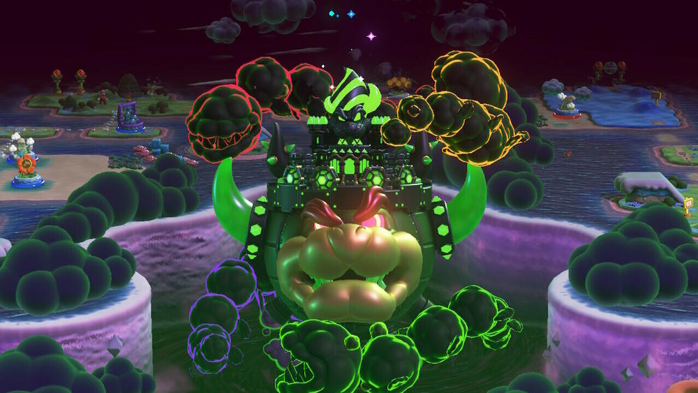 Castle Bowser looms over the map, his minions sowing chaos across the Flower Kingdom.