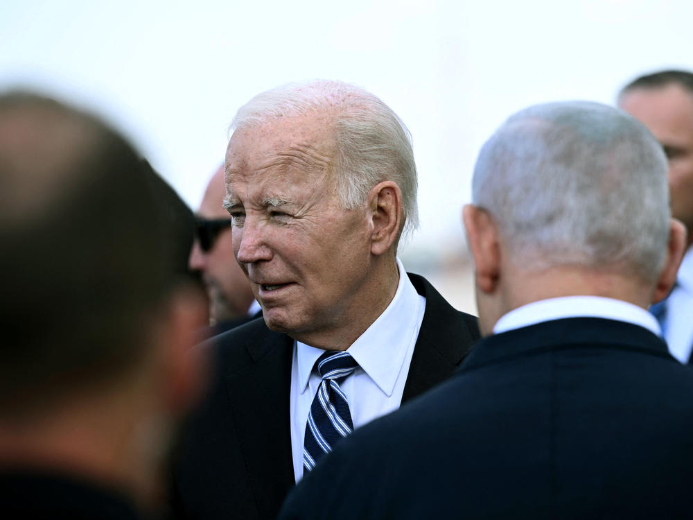 U.S. President Joe Biden is shown arriving at Tel Aviv's Ben Gurion airport on Wednesday, Oct. 18, amid the ongoing battles between Israel and the Palestinian group Hamas.