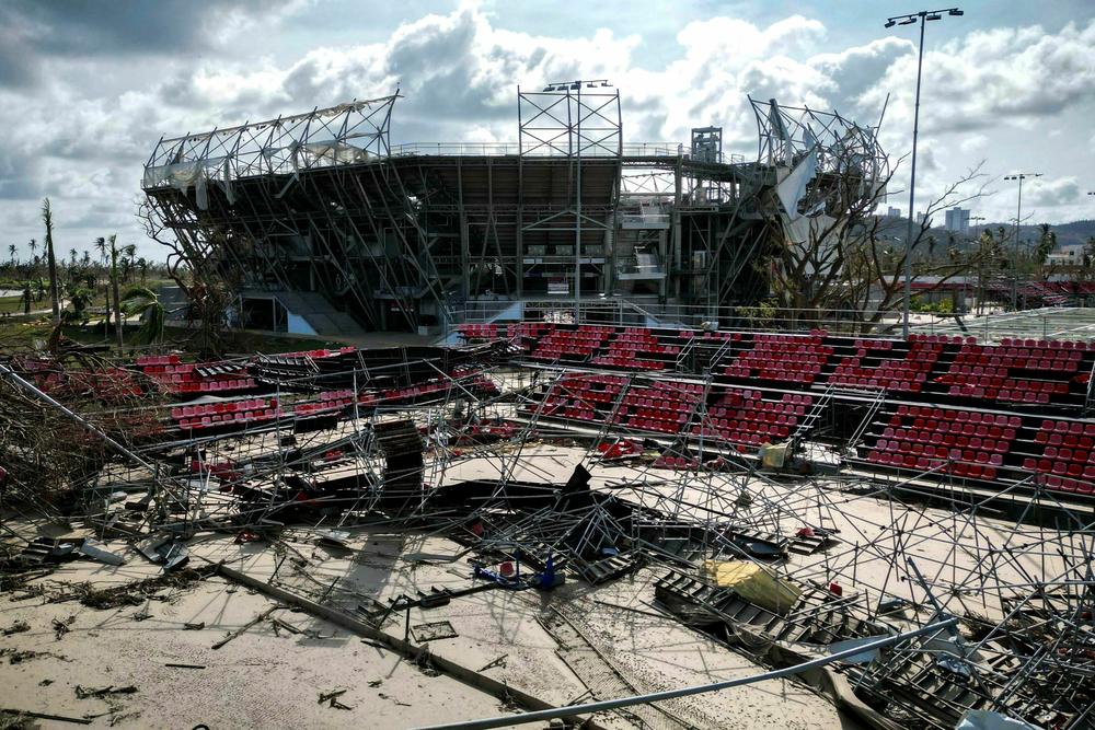 <strong>Oct. 27:</strong> The Arena GNP Seguros Stadium is seen surrounded by debris in the aftermath of hurricane Otis in Acapulco, Guerrero State, Mexico.
