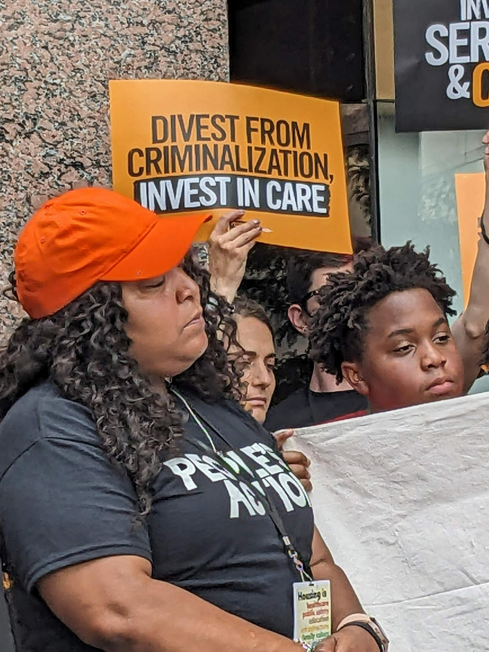 VOCAL-KY director Shameka Parrish-Wright, foreground, at a protest outside the Drug Enforcement Administration building in Arlington, Virginia, in June.