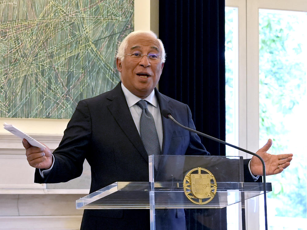 Portuguese Prime Minister António Costa gestures during a news conference in Lisbon, Portugal, Tuesday. Costa says he is resigning after being involved in a widespread corruption probe. An investigative judge issued arrest warrants for Costa's chief of staff, the mayor of Sines and three other people.