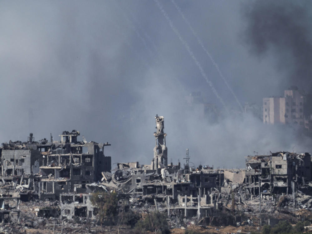 Smoke rises following an Israeli airstrike in the Gaza Strip, as seen from southern Israel, Friday, Nov. 10, 2023.