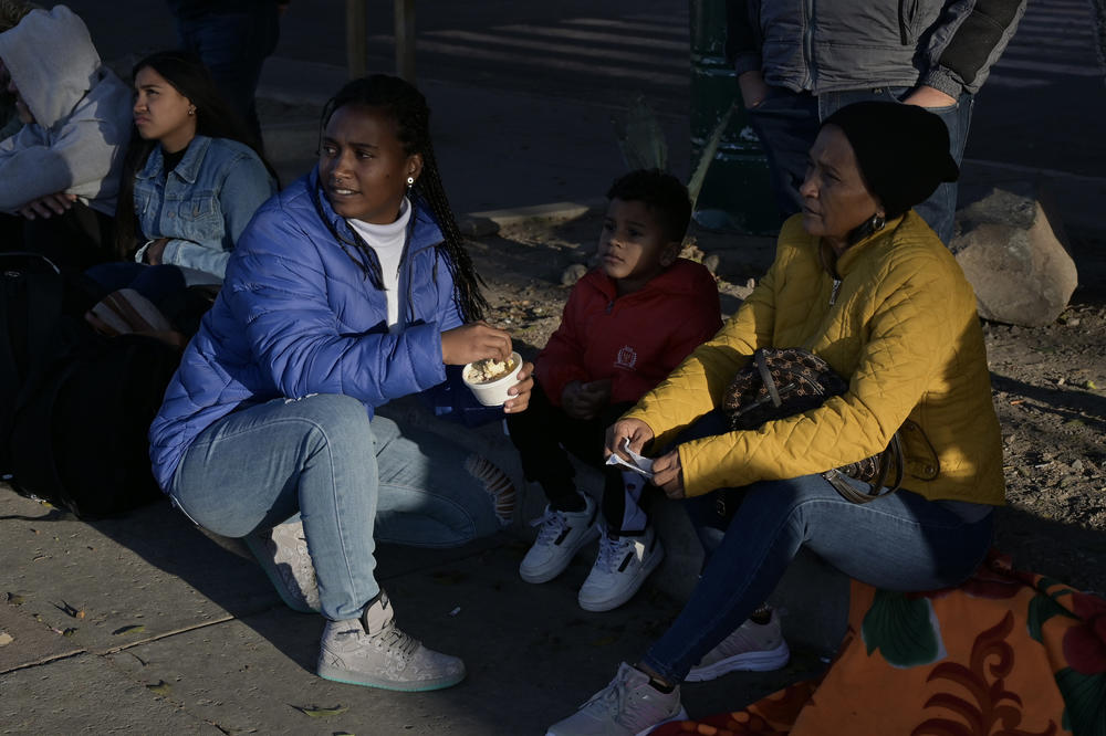 Wimberly Muñoz, a Venezuelan migrant who received her appointment through CBP One, waited at the Chaparral pedestrian border in Tijuana, Mexico, last Wednesday to cross into the U.S.