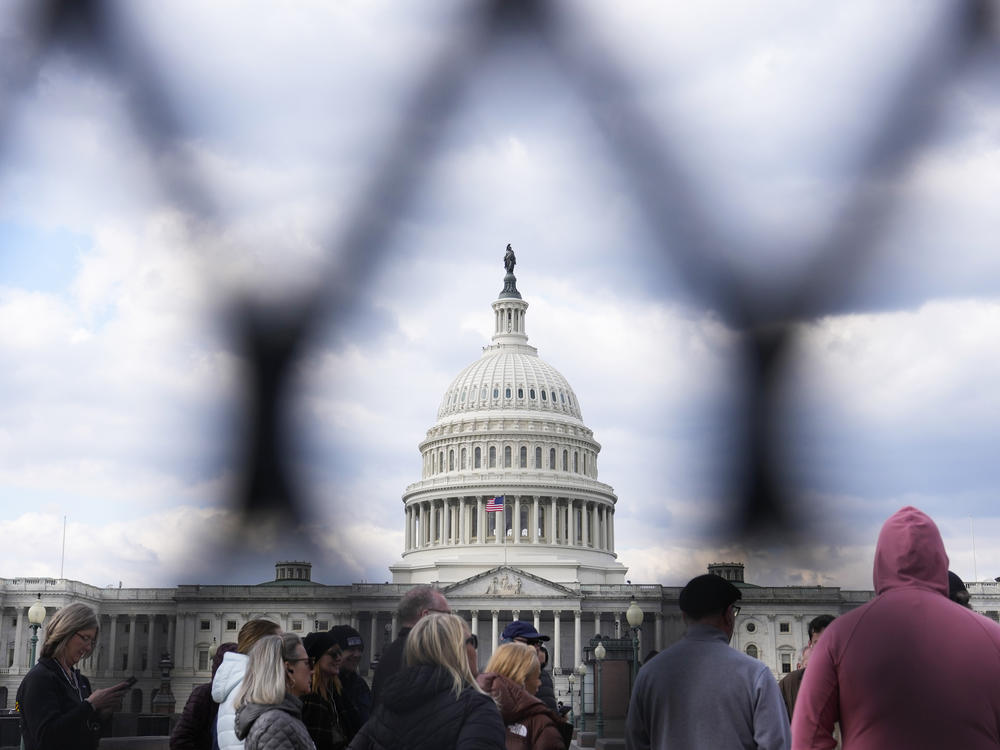 A perimeter fence surrounds the U.S. Capitol in February ahead of President Biden's State of the Union speech in Washington, D.C.