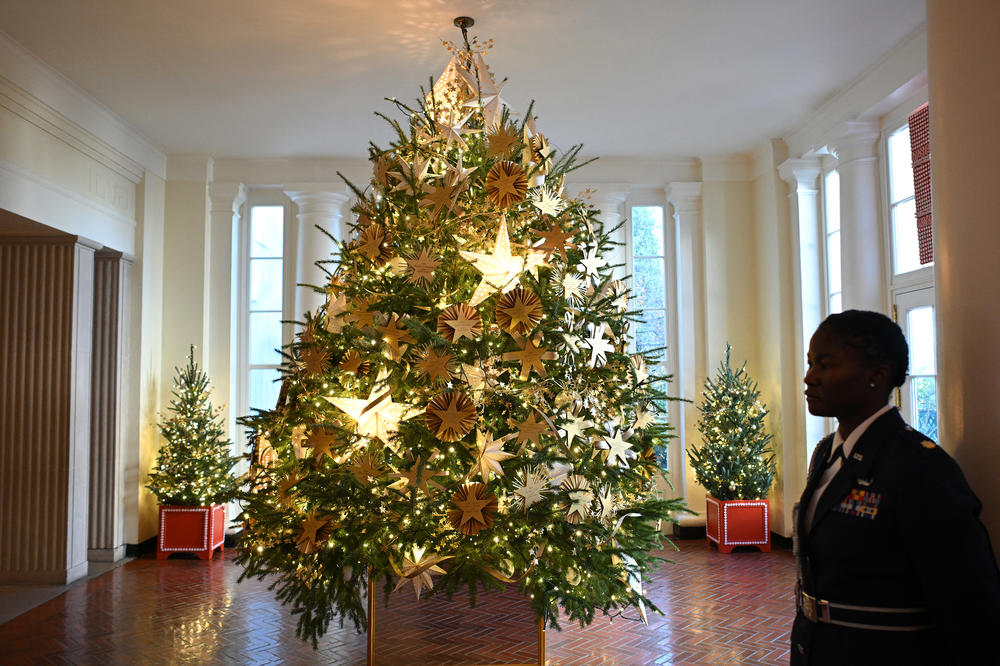 The ornaments on<strong> </strong>the Gold Star Christmas tree are engraved with the names of military servicemen who have died.