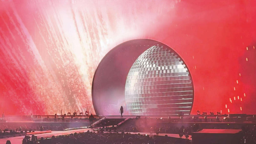 For Beyoncé's Renaissance tour, Es Devlin designed a spherical portal — a 50-foot wide aperture — from which the star, her dancers and musicians could emerge and withdraw between songs.