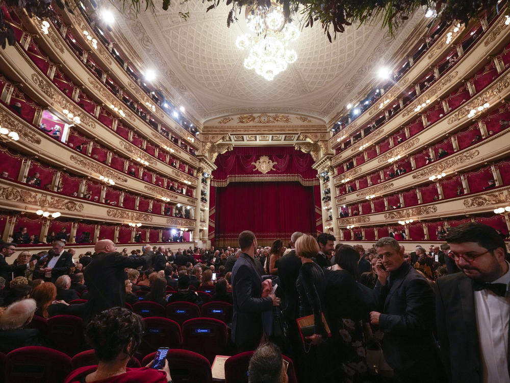 Opening night at La Scala theater, in Milan Italy, Thursday Dec. 7, 2023. The tradition of Italian opera singing is among the 55 cultural practices to be inscribed to UNESCO's Intangible Cultural Heritage List this year.