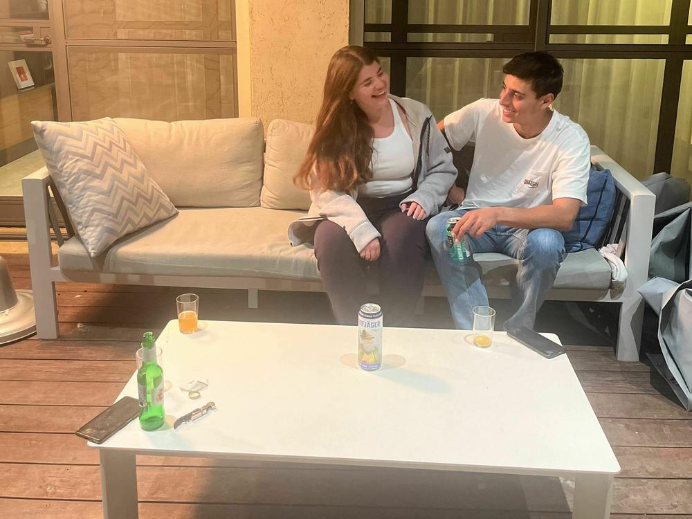 Noam Segal, 20, with her boyfriend Alon Keren, 21, at Keren's home in Herzliya, Israel.