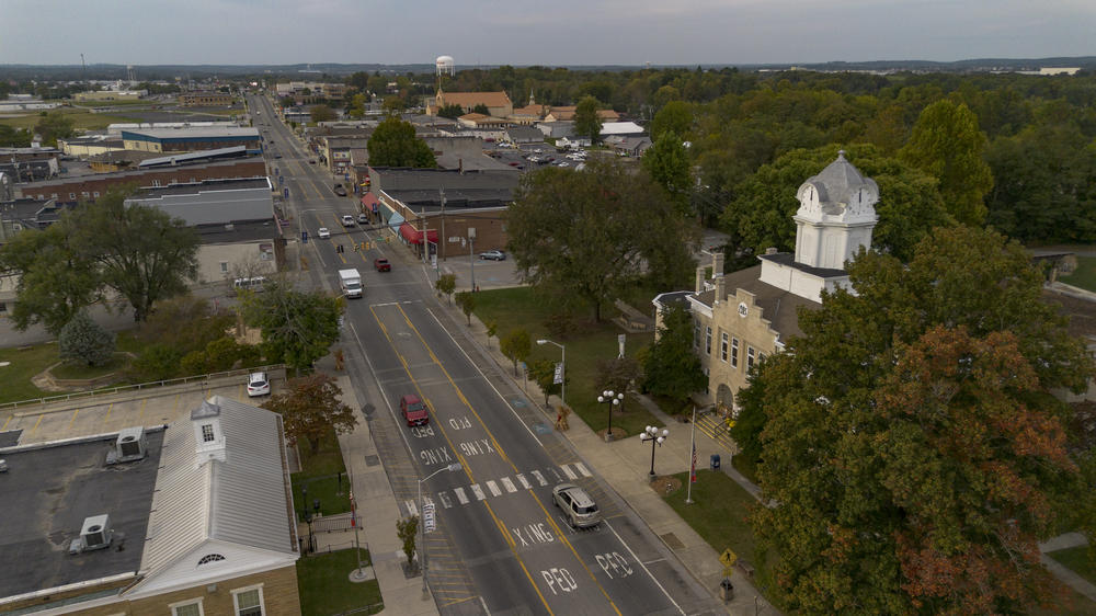 An aerial view of Main Street in Crossville.