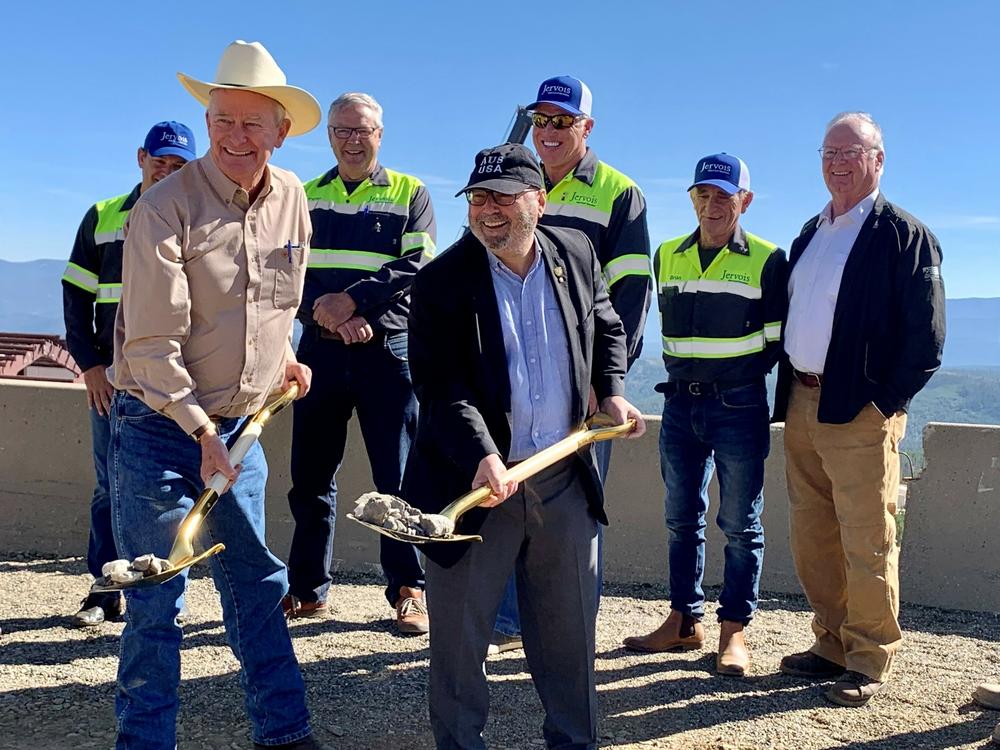 Idaho Governor Brad Little, in cowboy hat, and Australia's US Ambassador Arthur Sinodinos at the mine opening ceremony Oct. 7, 2022
