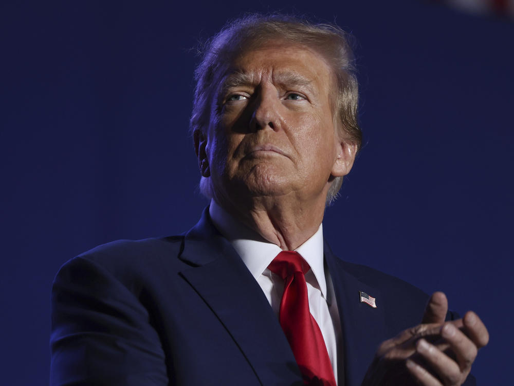 Former President Donald Trump speaks at a campaign rally on Saturday in Durham, N.H. He is at the center of a few key questions that the Supreme Court could take on during the 2024 presidential election.