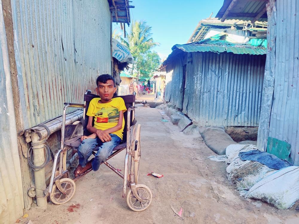 A Rohingya man in his wheelchair. 