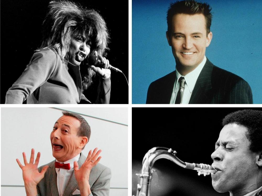 Clockwise from left: Sinéad O'Connor, Tina Turner, Matthew Perry, Wayne Shorter, Paul Reubens and Harry Belafonte